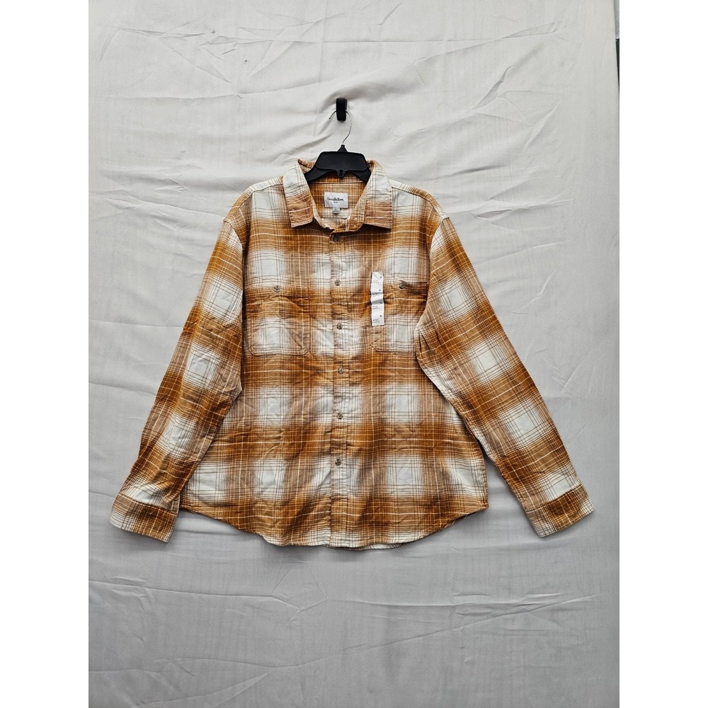 Goodfellow & Co Mens Plaid Flannel Shirt Orange Cotton Casual Size XL